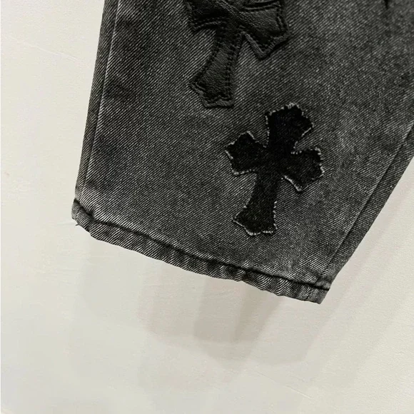 Chrome Hearts Dark Gray Jeans with Black Crosses